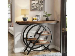 Tribesigns Consola|Mesa de consola, Mesa de entrada de 100 cm con tablero grueso, Mesa de salón industrial, Mesas auxiliares, Marrón rústico
