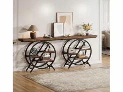 Tribesigns Consola|Mesa de consola, Mesa de entrada de 100 cm con tablero grueso, Mesa de salón industrial, Mesas auxiliares, Marrón rústico