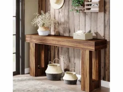 Tribesigns Consola|Mesa de consola rectangular de 160 cm de largo, mesa baja detrás del sofá, mesa de estilo rústico para la entrada, el pasillo, el salón (marrón rústico)