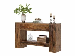 Mesa de consola rústica marrón con 2 cajones, Mesa de consola estrecha de 2 niveles de 140 cm^Tribesigns Clearance