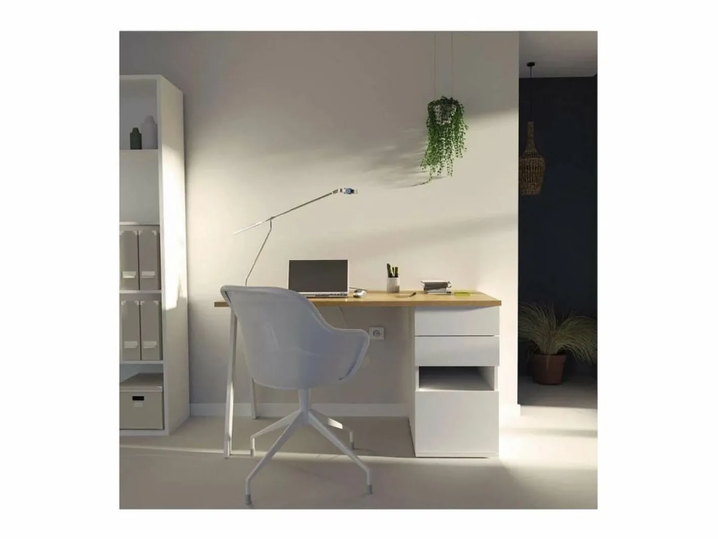 Mesa De Ordenador|Mesa de despacho Kiroba acabado roble gold/blanco, 76cm(alto) 137.5cm(ancho) 67cm(fondo)