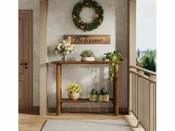 Tribesigns Consola|Mesa de entrada de 105 cm con espacio de almacenamiento, moderna mesa de consola de dos niveles con patas de madera maciza para salón y pasillo