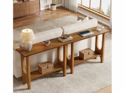 Tribesigns Consola|Mesa de entrada de 105 cm con espacio de almacenamiento, moderna mesa de consola de dos niveles con patas de madera maciza para salón y pasillo