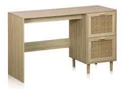 duehome Mesa De Ordenador|Mesa de escritorio con 2 cajones en pino y rattán 120x48 cm Made Pino - Rattan