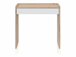 duehome Mesa De Ordenador|Mesa de escritorio con cajón Dess Blanco Artik (Blanco Mate) - Roble Nodi