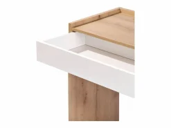 duehome Mesa De Ordenador|Mesa de escritorio con cajón Dess Blanco Artik (Blanco Mate) - Roble Nodi