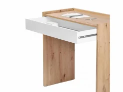 duehome Mesa De Ordenador|Mesa de escritorio con cajón Dess Blanco Artik (Blanco Mate) - Roble Nodi