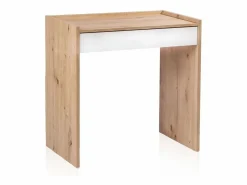 duehome Mesa De Ordenador|Mesa de escritorio con cajón Dess Blanco Artik (Blanco Mate) - Roble Nodi