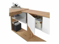 Mesa de escritorio con estantería Dess Blanco Artik (Blanco Mate) - Roble Nodi^duehome Best