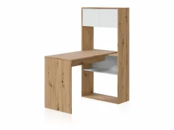 Mesa de escritorio con estantería Dess Blanco Artik (Blanco Mate) - Roble Nodi^duehome Best