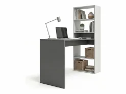 duehome Mesa de escritorio con estantería en blanco artik y antracita 120x50 cm Cosmic Blanco Artik (Blanco Mate) - Antracita Gris Sale
