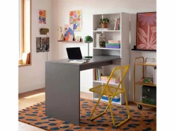 duehome Mesa de escritorio con estantería en blanco artik y antracita 120x50 cm Cosmic Blanco Artik (Blanco Mate) - Antracita Gris Sale