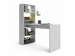 duehome Consola Escritorio|Mesa de escritorio con estantería en blanco artik 120x50 cm Cosmic Blanco Artik (Blanco Mate)