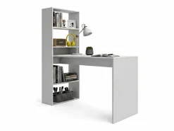 duehome Consola Escritorio|Mesa de escritorio con estantería en blanco artik 120x50 cm Cosmic Blanco Artik (Blanco Mate)