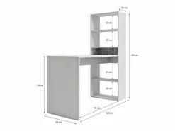 duehome Consola Escritorio|Mesa de escritorio con estantería en blanco artik 120x50 cm Cosmic Blanco Artik (Blanco Mate)