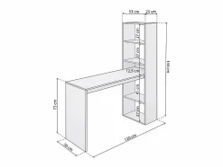 duehome Consola Escritorio|Mesa de escritorio con estantería en blanco artik 120x50 cm Cosmic Blanco Artik (Blanco Mate)