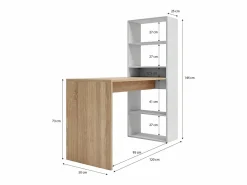 duehome Mesa de escritorio con estantería en blanco artik y roble canadian 120x50 cm Cosmic Blanco Artik (Blanco Mate) - Roble Canadian Color natural claro Outlet