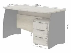duehome Consola Escritorio|Mesa de escritorio Elan 3 cajones Roble Alaska - Gris Antracita