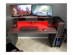 Cambia tus muebles Mesa Gaming|Mesa de escritorio gaming de 86x150x47 cm en color con almacenaje y luces LED Touma
