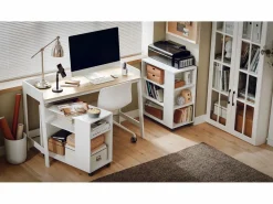 Mesa de Escritorio, Mesa de Ordenador con un Estante,Color Blanco, L 125 x H 80 cm FWT41-WN ES^Sobuy Best