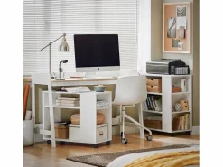 Mesa de Escritorio, Mesa de Ordenador con un Estante,Color Blanco, L 125 x H 80 cm FWT41-WN ES^Sobuy Best