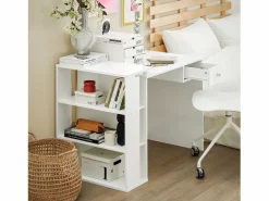 Mesa de Escritorio, Mesa de Ordenador con un cajón y 4 estantes,Color , L 101 x H 76 cm,FWT35-W ES^Sobuy Clearance