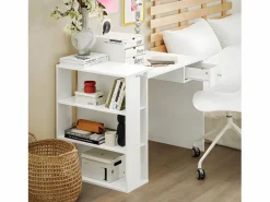 Mesa de Escritorio, Mesa de Ordenador con un cajón y 4 estantes,Color , L 101 x H 76 cm,FWT35-W ES^Sobuy Clearance