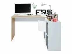duehome Mesa de escritorio multiposición en blanco mate y roble canadian 136x139 cm Move Blanco Artik (Blanco Mate) - Roble Canadian Color natural claro Outlet