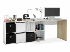 duehome Mesa de escritorio multiposición en blanco mate y roble canadian 136x139 cm Move Blanco Artik (Blanco Mate) - Roble Canadian Color natural claro Outlet