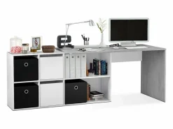 Mesa de escritorio multiposición en blanco mate y cemento 136x139 cm Move Blanco Artik (Blanco Mate) - Cemento^duehome Best