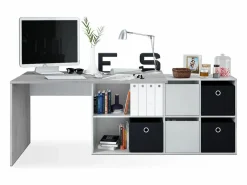 Mesa de escritorio multiposición en blanco mate y cemento 136x139 cm Move Blanco Artik (Blanco Mate) - Cemento^duehome Best