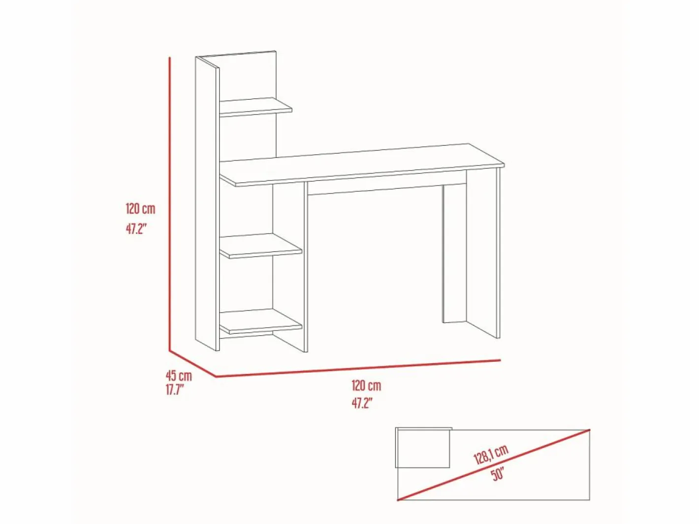 TuHome Escritorio Tradicional|Mesa de Escritorio Vilna 120, con estantería , 119.88 cm X 119.88 cm X 44.95 cm , Duna / Blanco