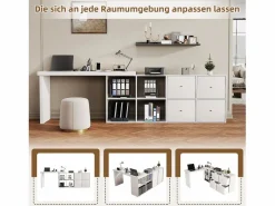 Escritorio Secreter|Mesa de esquina giratoria de 360° - Escritorio con 4 cajones y 4 compartimentos, MDF, (120 x 48 x 78 cm) + (140 x 35 x 74 cm)