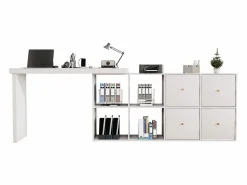 Escritorio Secreter|Mesa de esquina giratoria de 360° - Escritorio con 4 cajones y 4 compartimentos, MDF, (120 x 48 x 78 cm) + (140 x 35 x 74 cm)