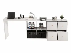 Escritorio Secreter|Mesa de esquina giratoria de 360° - Escritorio con 4 cajones y 4 compartimentos, MDF, (120 x 48 x 78 cm) + (140 x 35 x 74 cm)