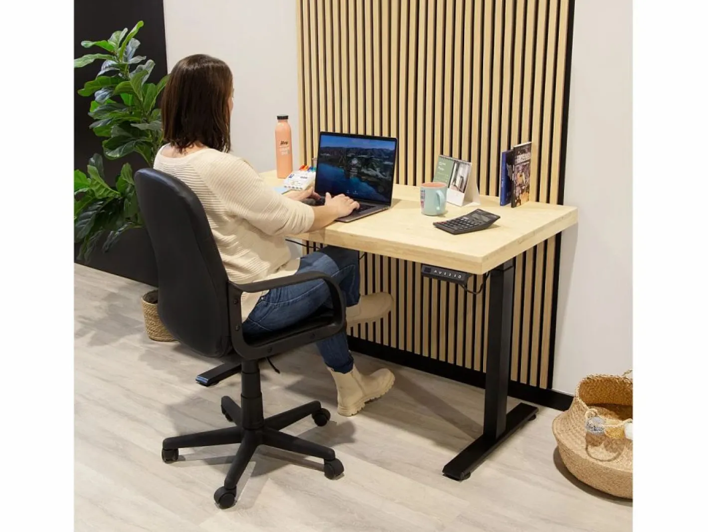 duehome Mesa de estudio elevable Motion 140 Negro - Roble Marru00f3n Online