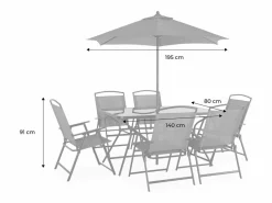 Sweeek Comedores De Jardín|Mesa de jardín de acero con 6 sillas y 1 sombrilla