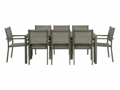Mesa de jardín de aluminio, 8 sillas de textileno verde kaki^Sweeek Discount