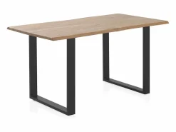 Mesa de madera maciza de acacia 140x80 con patas metálicas negras^