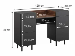 Vicco Tocador|Mesa de maquillaje antracita 120x40x80 anika