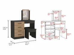 Mesa de Maquillaje con Espejo Kaia y asiento incluido 126.7CM A X 100CM L X 42.5CM P Wengue / Miel^TuHome Discount
