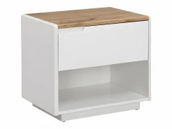 Vente-unique Mesita De Noche|Mesa de noche - 1 cajón y 1 estante - MDF - Blanco lacado y roble - AMANI