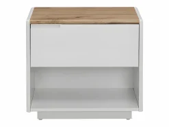 Vente-unique Mesita De Noche|Mesa de noche - 1 cajón y 1 estante - MDF - Blanco lacado y roble - AMANI