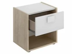 Vente-unique Muebles Niño|Mesita De Noche|Mesa de noche 1 cajón. Color: natural y blanco. SONIA