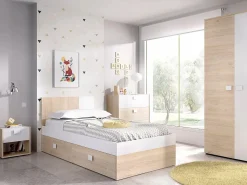 Vente-unique Muebles Niño|Mesita De Noche|Mesa de noche 1 cajón. Color: natural y blanco. SONIA