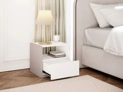 Vente-unique Mesita De Noche|Mesa de noche 1 cajón en color blanco y topo NAPOLI