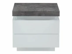 Vente-unique Mesita De Noche|Mesa de noche 2 cajones de MDF lacado blanco y cemento. HALO II