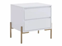 Vente-unique Mesa de noche con 2 cajones de MDF y metal lacado y dorado - KORASA Blanco Discount