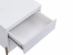 Vente-unique Mesa de noche con 2 cajones de MDF y metal lacado y dorado - KORASA Blanco Discount