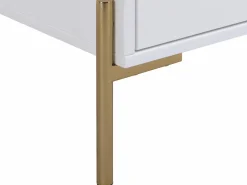 Vente-unique Mesa de noche con 2 cajones de MDF y metal lacado y dorado - KORASA Blanco Discount